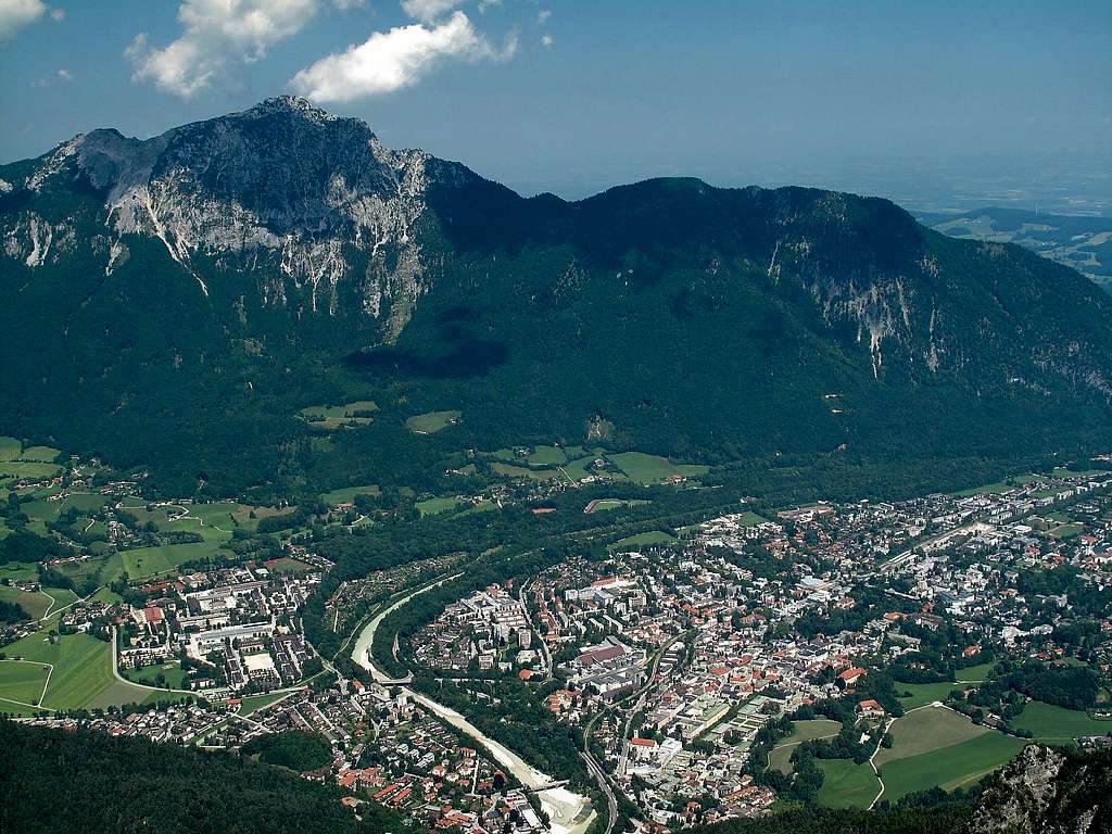 View to Hochstaufen (1774m) and Bad Reichenhall from the top of the Predigtstuhl