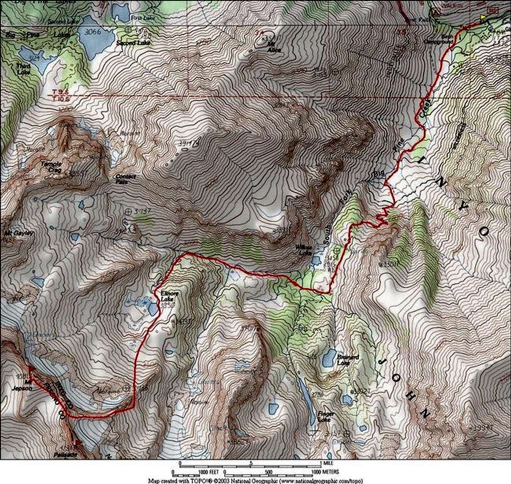 Route from Big Pine Trailhead...
