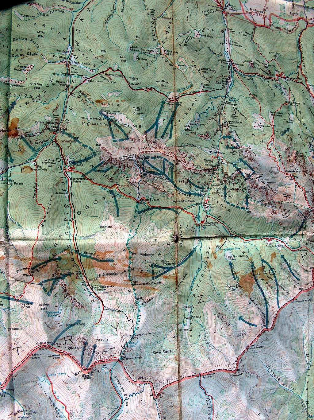 Kominiarski Wierch trail on a 1970 map