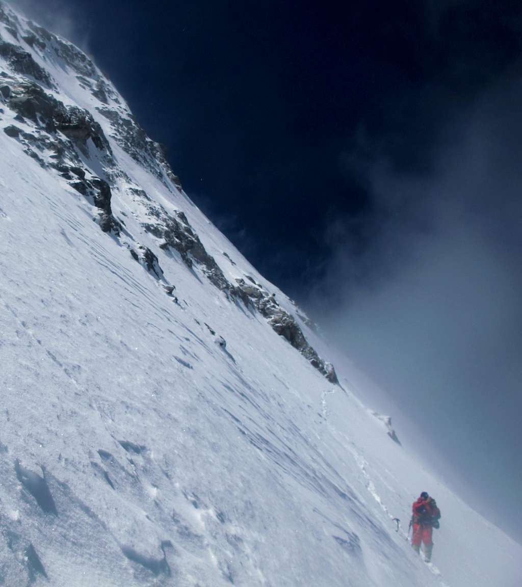 Alexey Bolotov below west ridge on descent.