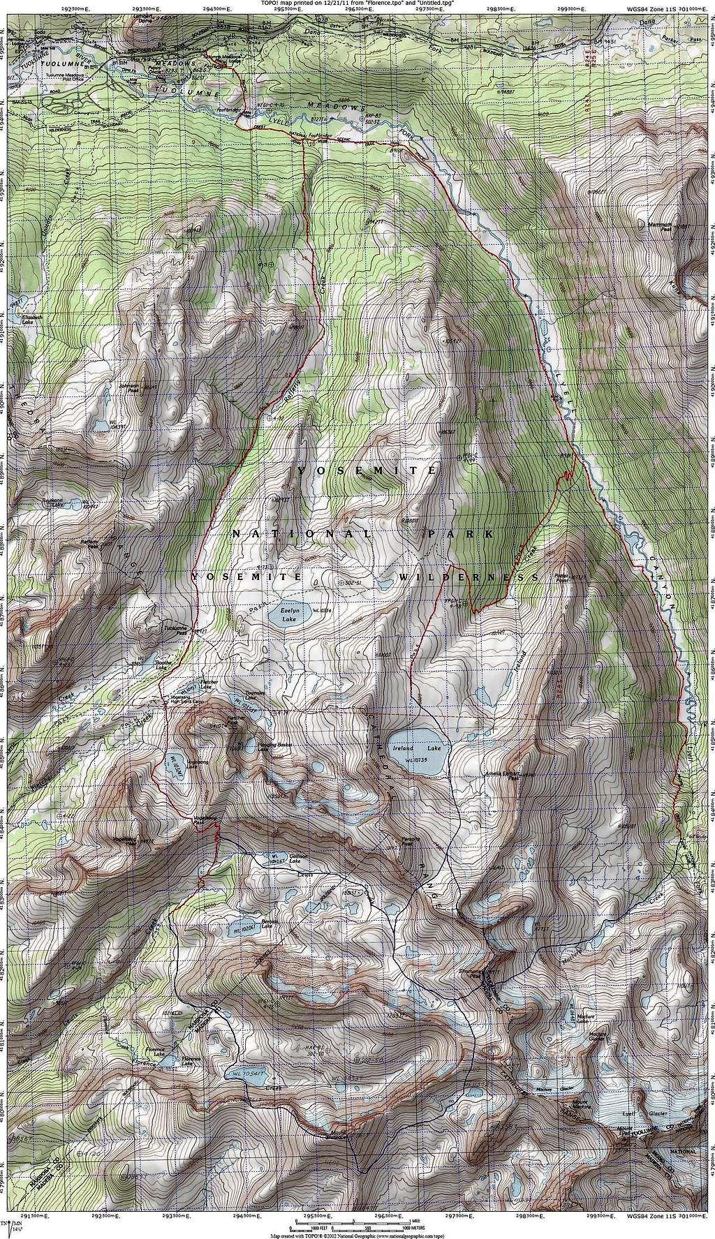 Mount Florence and Simmons Peak Route Map