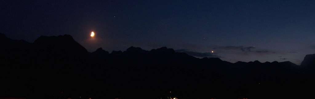 Durmitor at night with the Moon and Venus