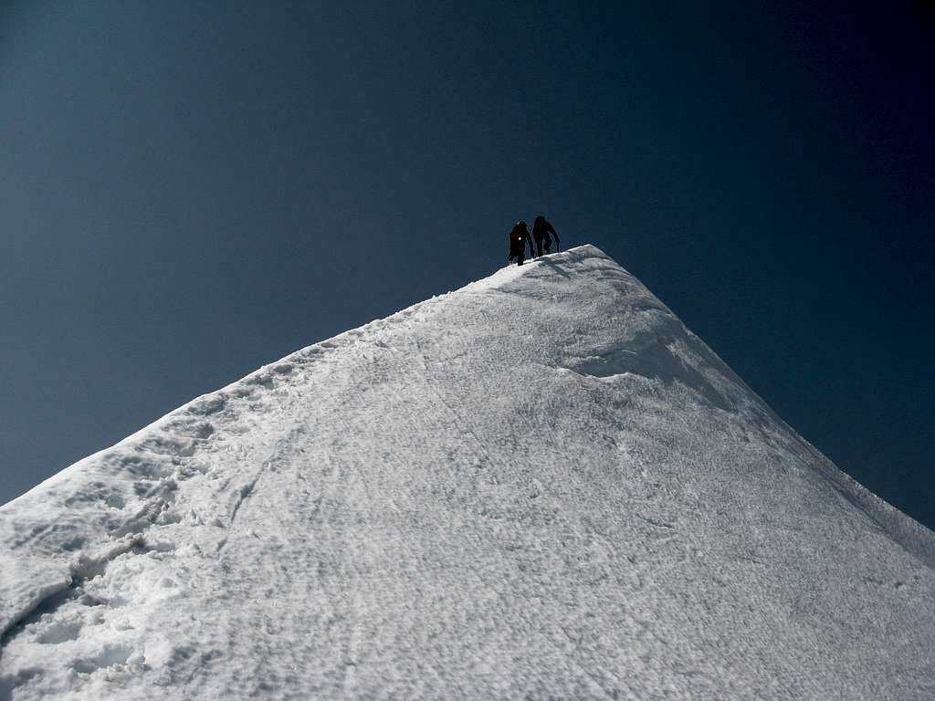 Best and Salty on the summit ridge of Eldorado