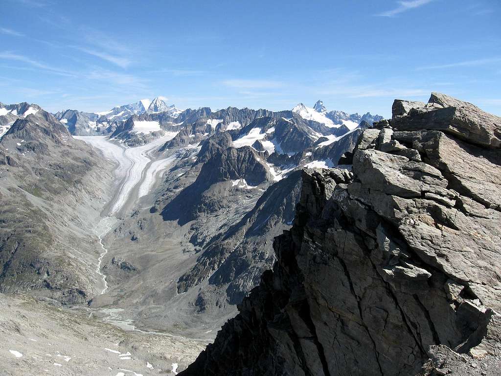 View from the summit of Mont Gelè to the Otemma glacier.