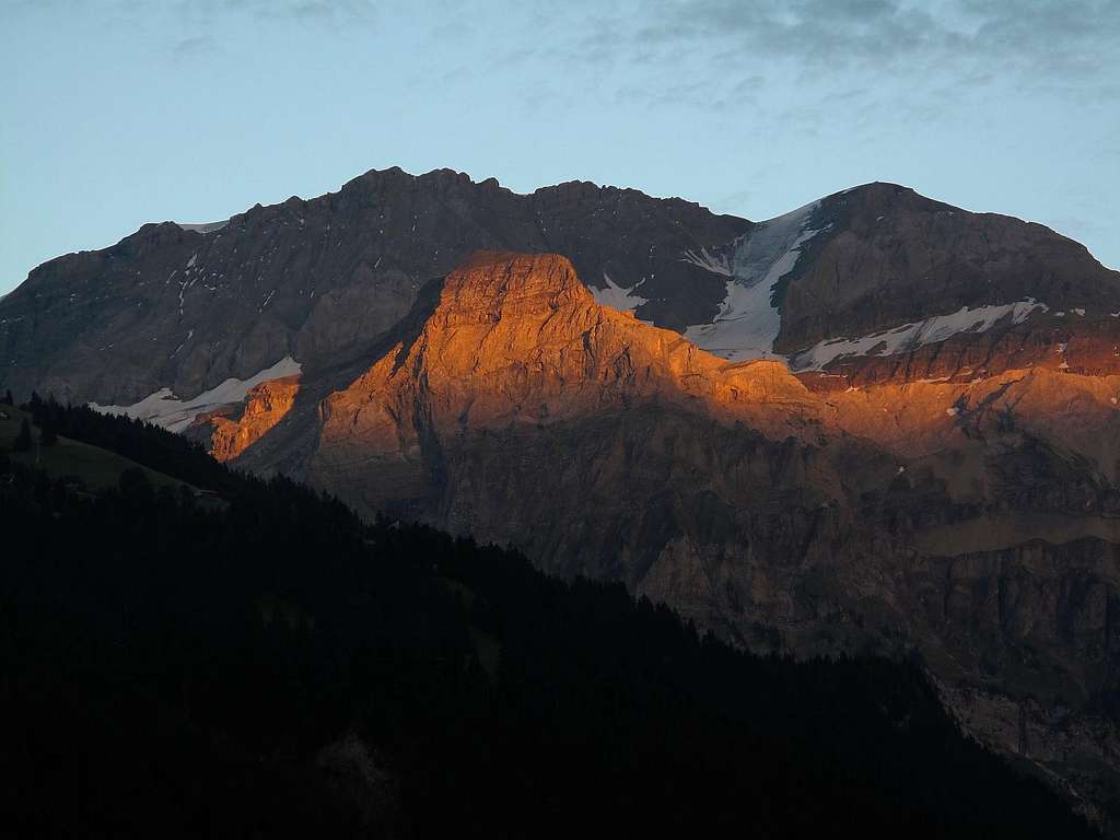 Fading sunset on the Ammertenhorn (2666m) in front of the Wildstrubel (3243m)