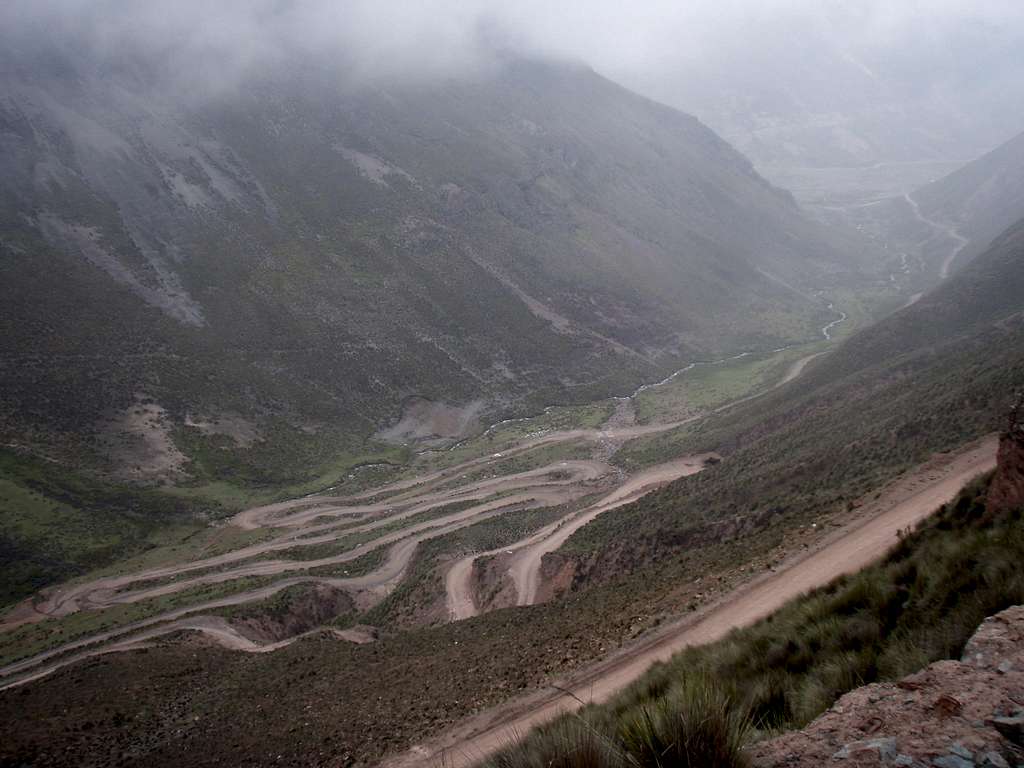 The many switchbacks of the mining track approach