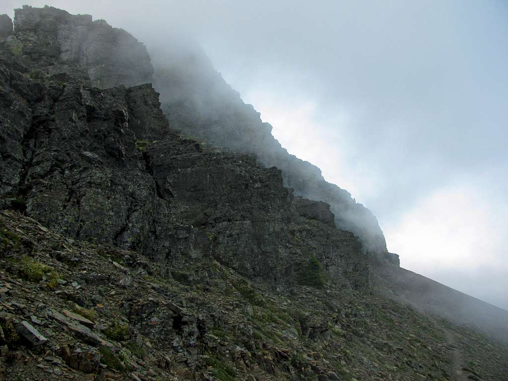 Reynolds cliffs in fog