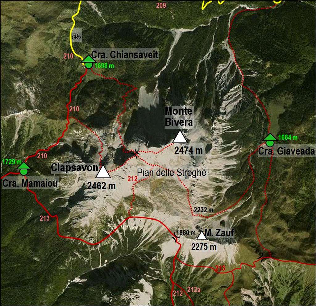 Monte Bivera and Clapsavon map