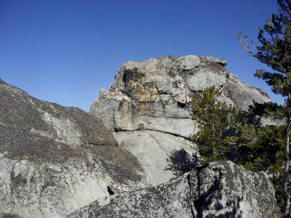 Class 4 rocky tower below the summit
