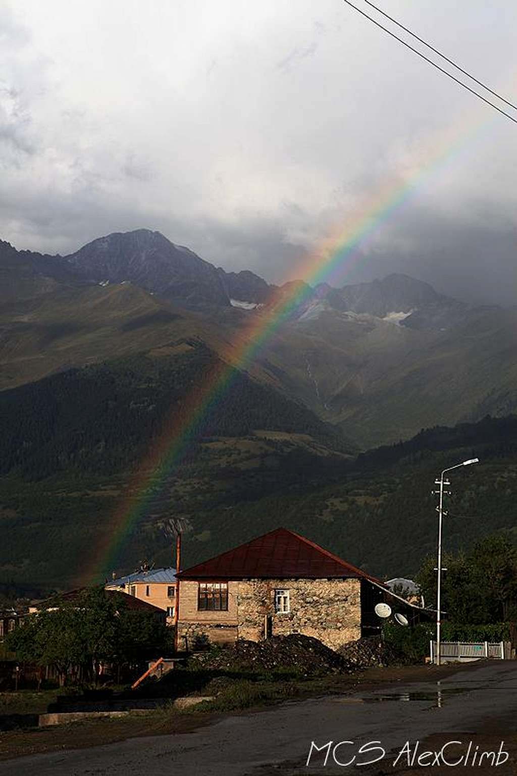 Rainbow in Mestia, starting point of Layla ascent