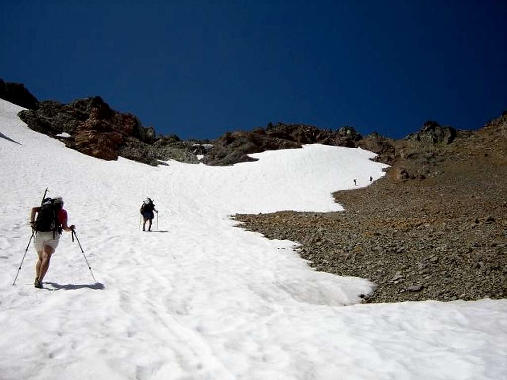Crossing the only snowfield...