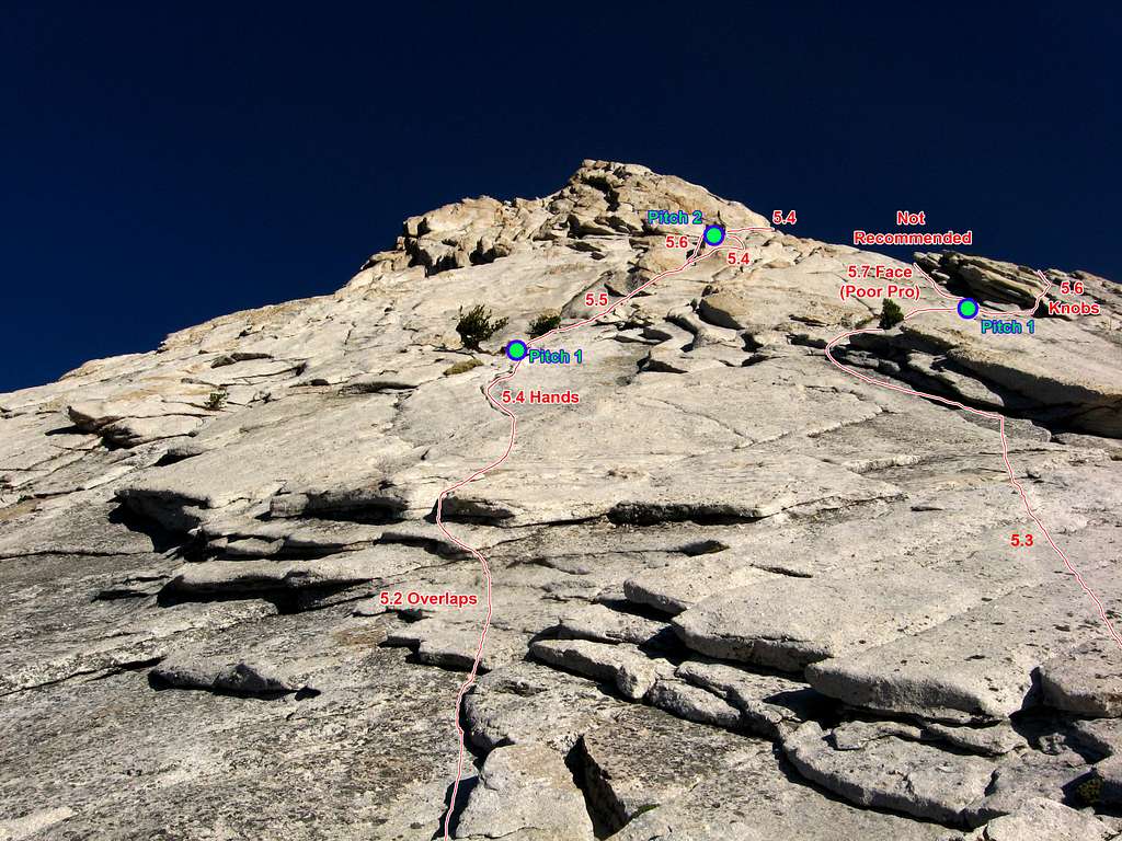 SE Buttress Route Variations from the Base(Photo Topo)