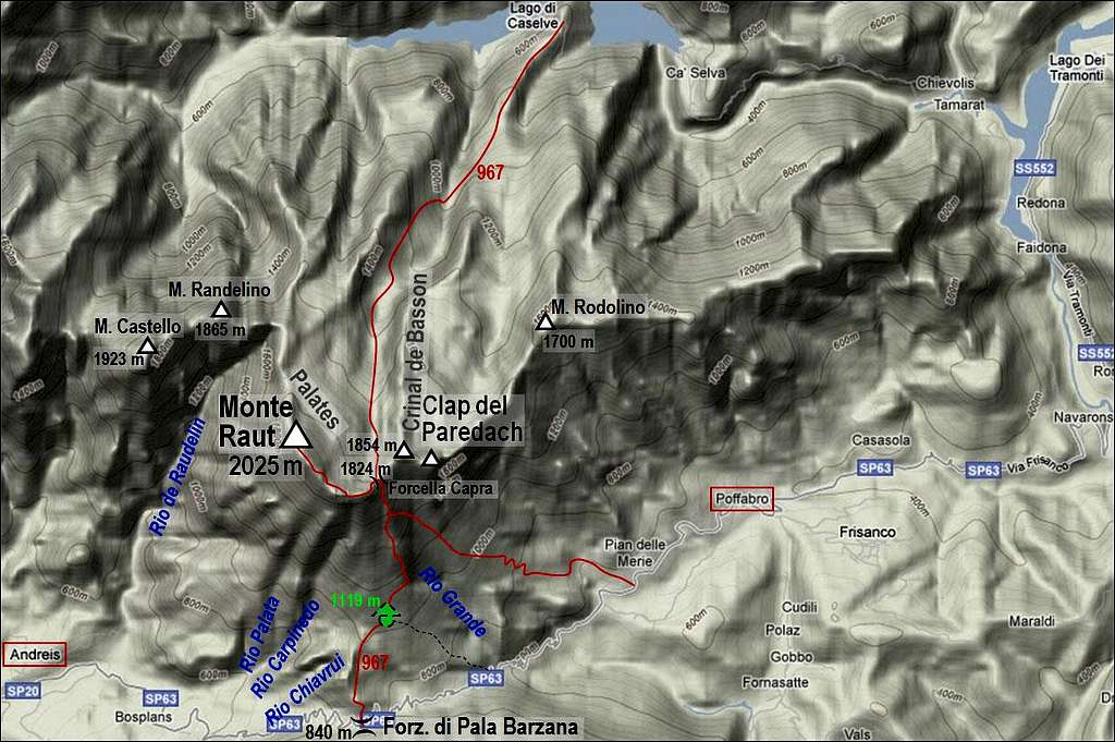 Monte Raut and its marked paths