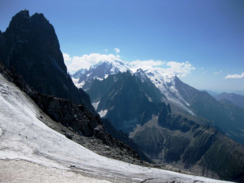 Mont Blanc from the glacier below Petite Aiguille Verte