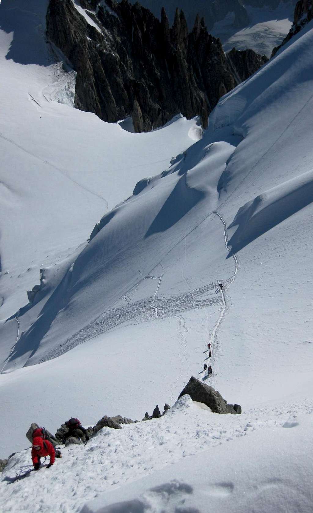 A steep section on northern slopes of Mont Blanc