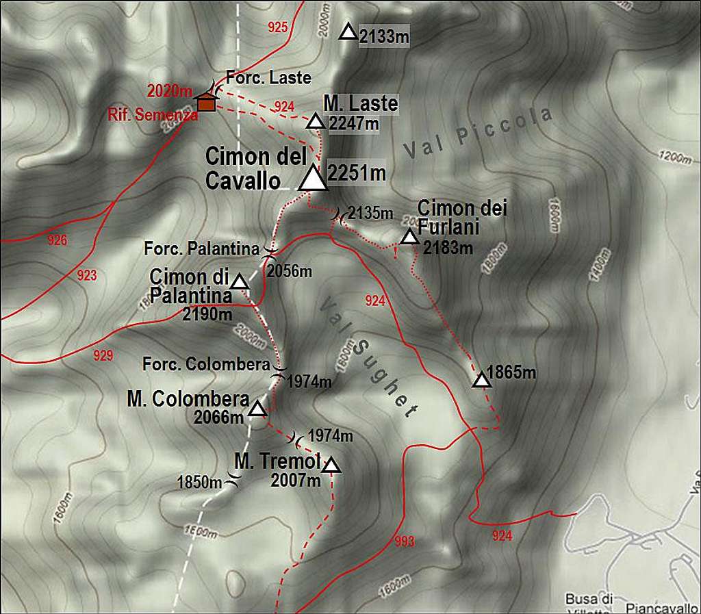 Cimon del cavallo and its marked paths