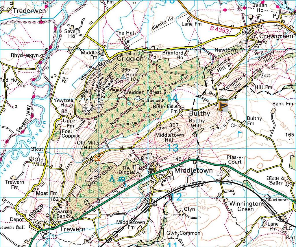 Breidden Hills area Map
