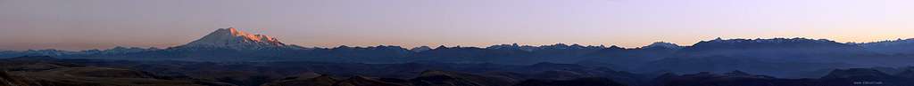 Elbrus Grandeur and Caucasus Infinity line in sunset...