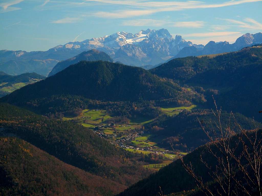 Close-up on Oberau in Bavaria and Dachstein in Austria