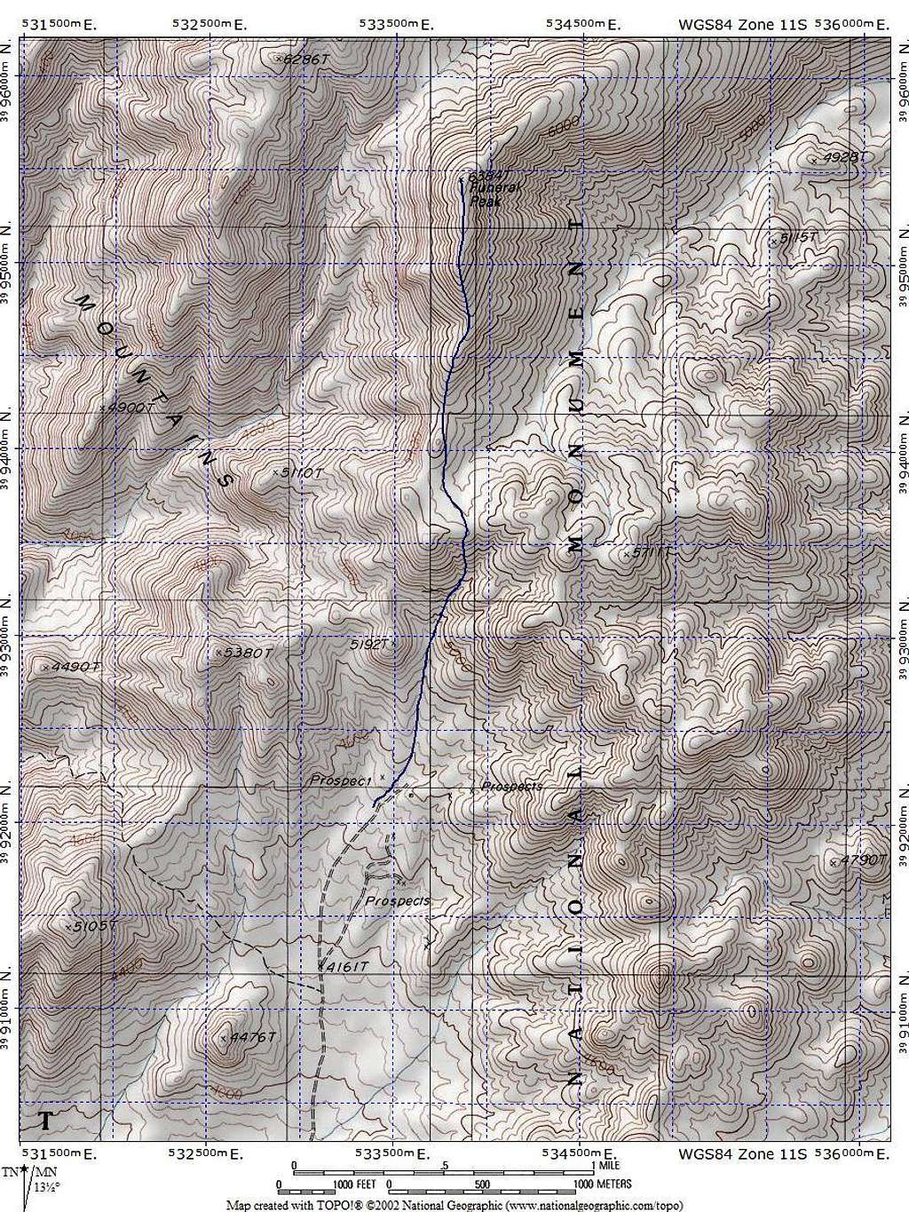 Route Map for Funeral Peak