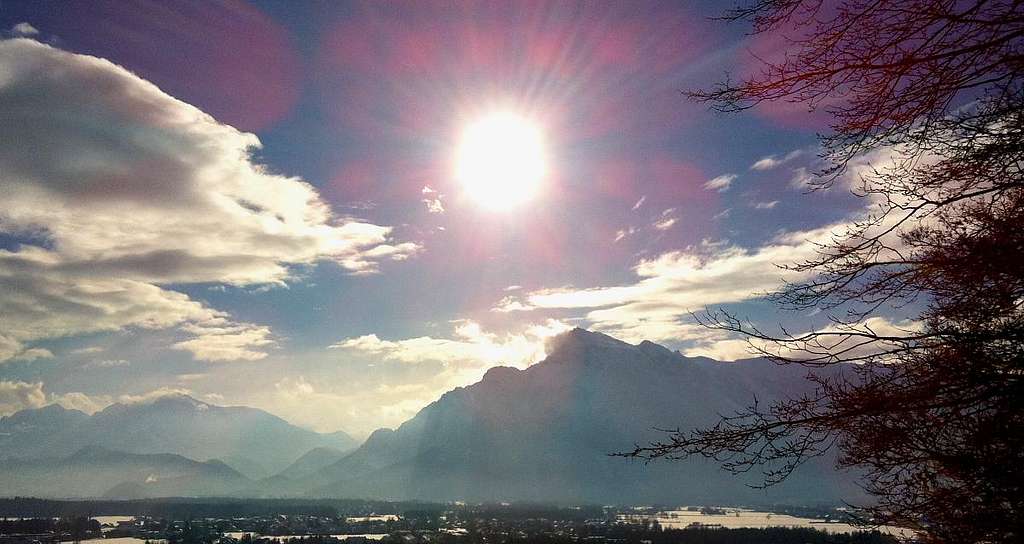 The sun above Berchtesgaden Alps and Untersberg