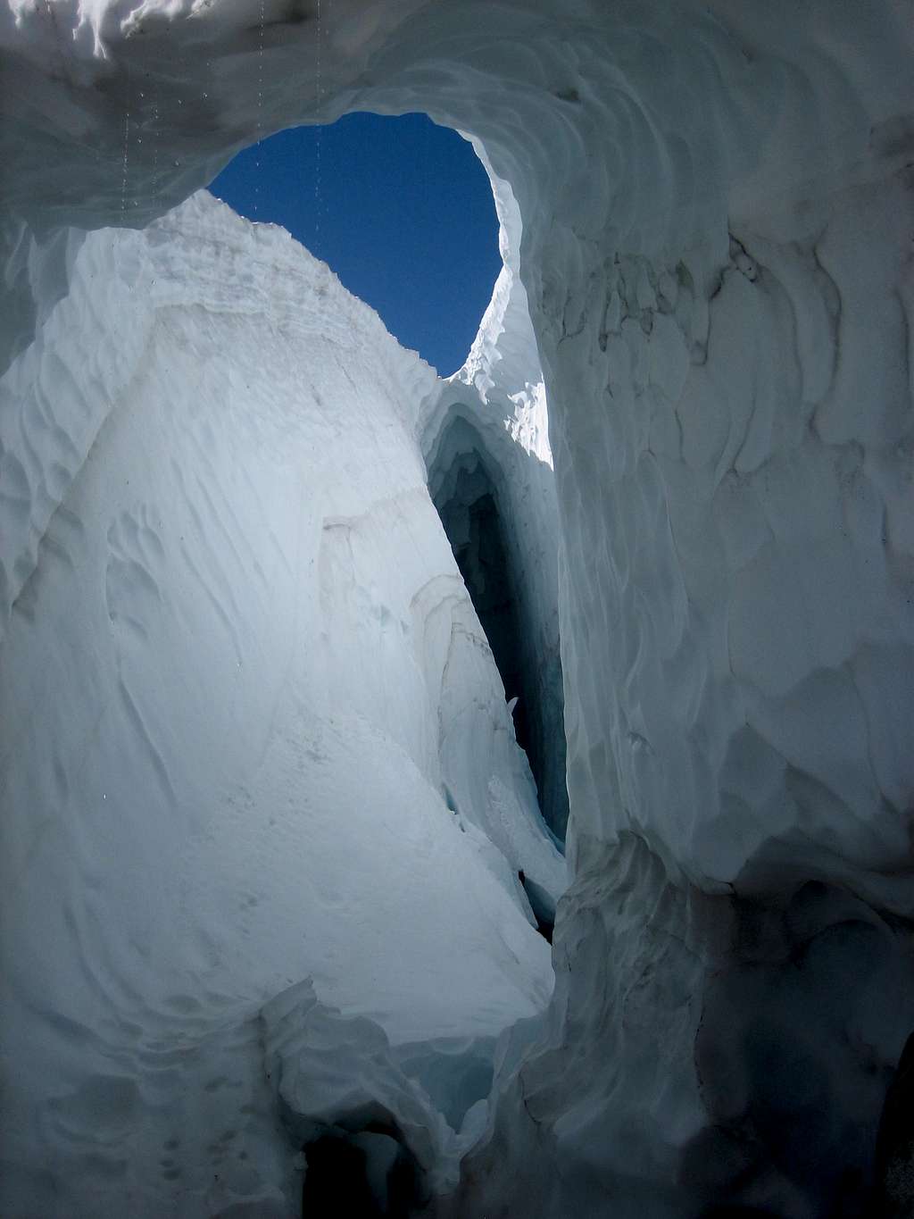 Inside a huge crevasse looking out