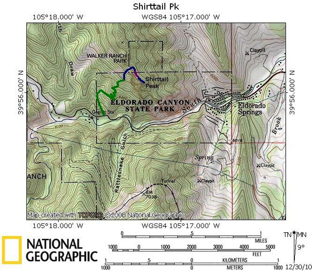 North Ridge of Shirttail Peak from Eldorado Canyon TH
