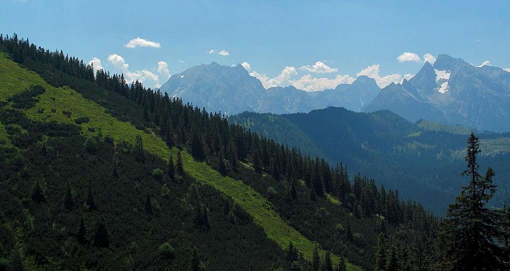 View upon Watzmann, Grosser Hundstod and Hochkalter from the Predigtstuhl