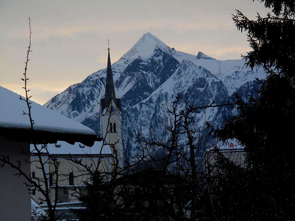 The elegant shape of the Kitzsteinhorn seen from the village of Kaprun