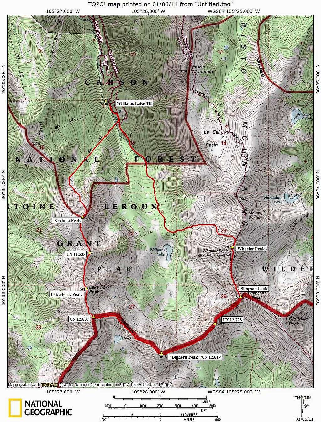Kachina-Wheeler Traverse Route Map