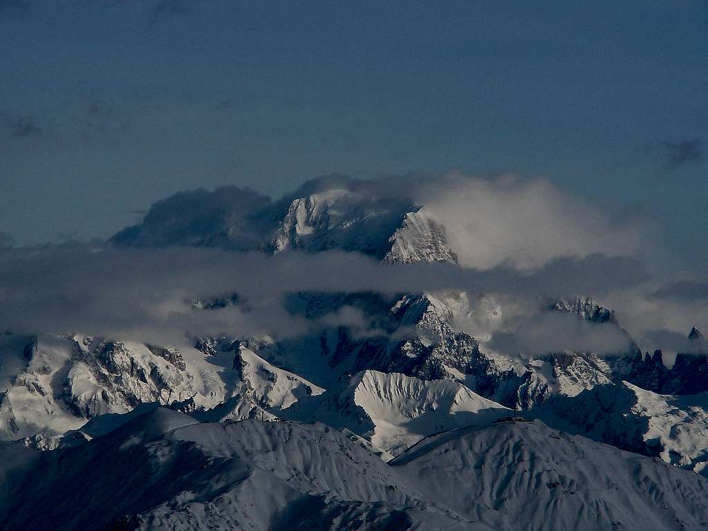 Mont Blanc breaking through the clouds