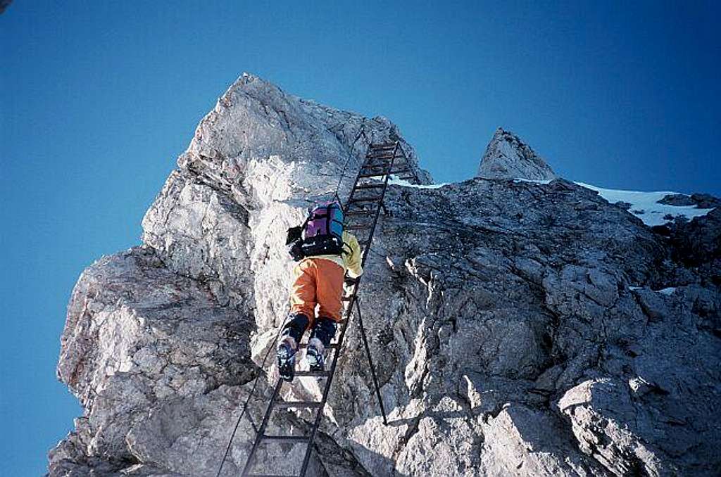 A ladder on the Hindelanger Klettersteig