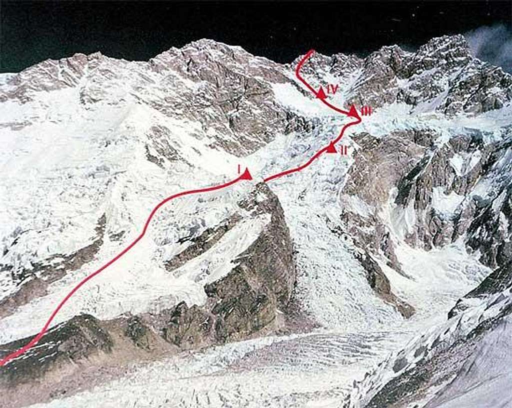The 1986 winter ascent route on Kangchenjunga