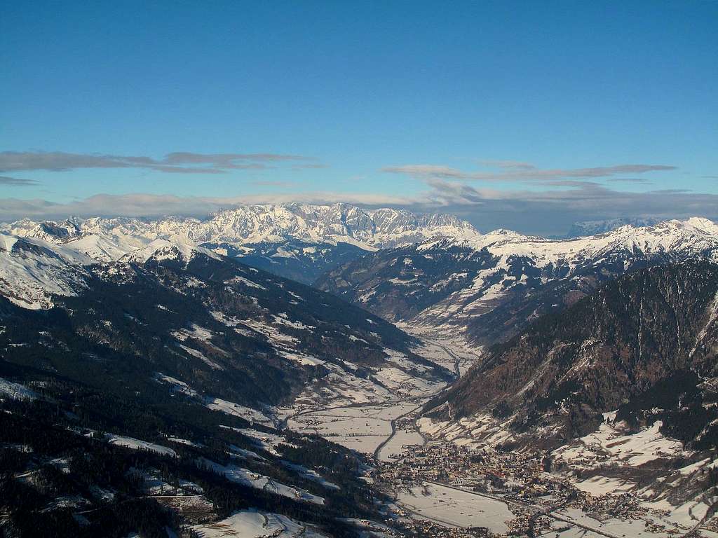 View down the Gastein valley to Hochkönig (2941m) and Berchtesgaden Alps