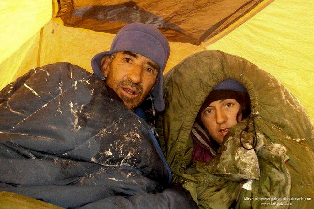 Samina Biag at High camp, first Pakistani woman winter expedition