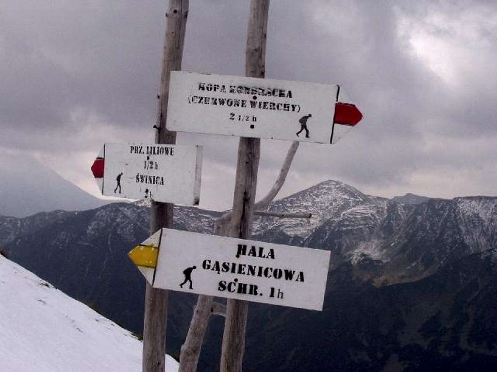 Trail Marker on the slope of Kasprowy Wierch