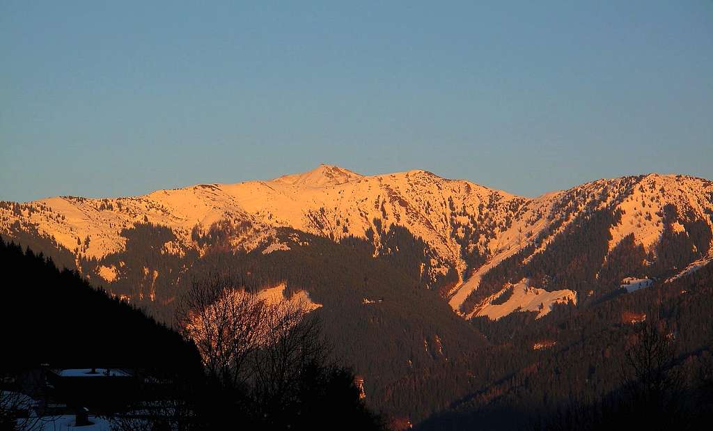Evening view to Hundstein (2117m) in the Dientener Berge