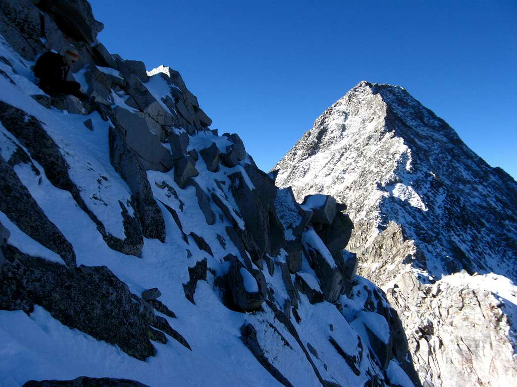 Downclimbing off K2