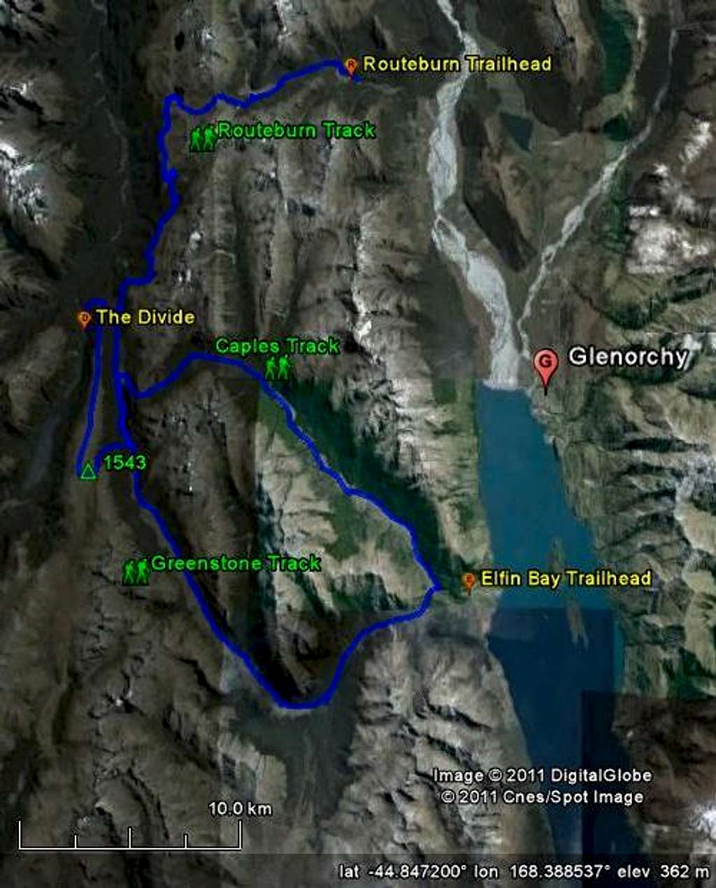 Map of the Routeburn, Caples and Greenstone Tracks