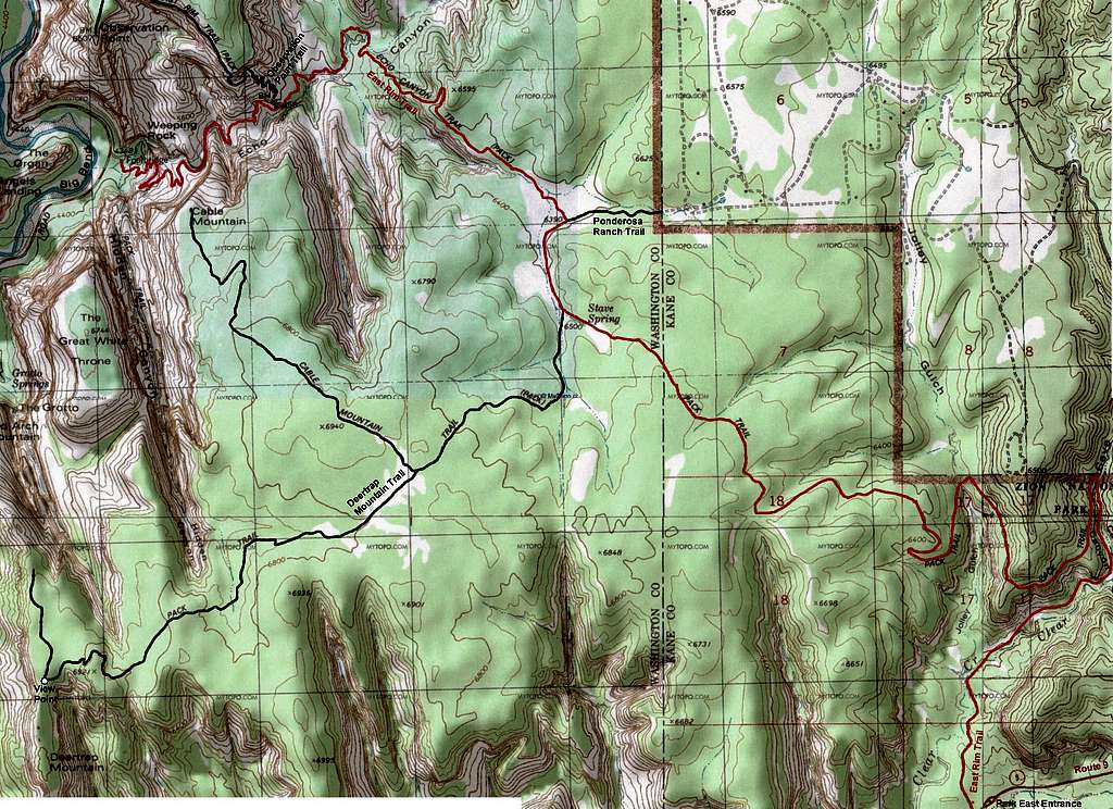 Map of East Rim, Deertrap Mtn. & Cable Mtn. Trails