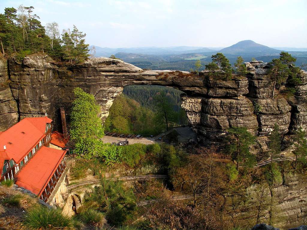 Pravčická brána (Prebischtor) and the view to Northern Bohemia behind it