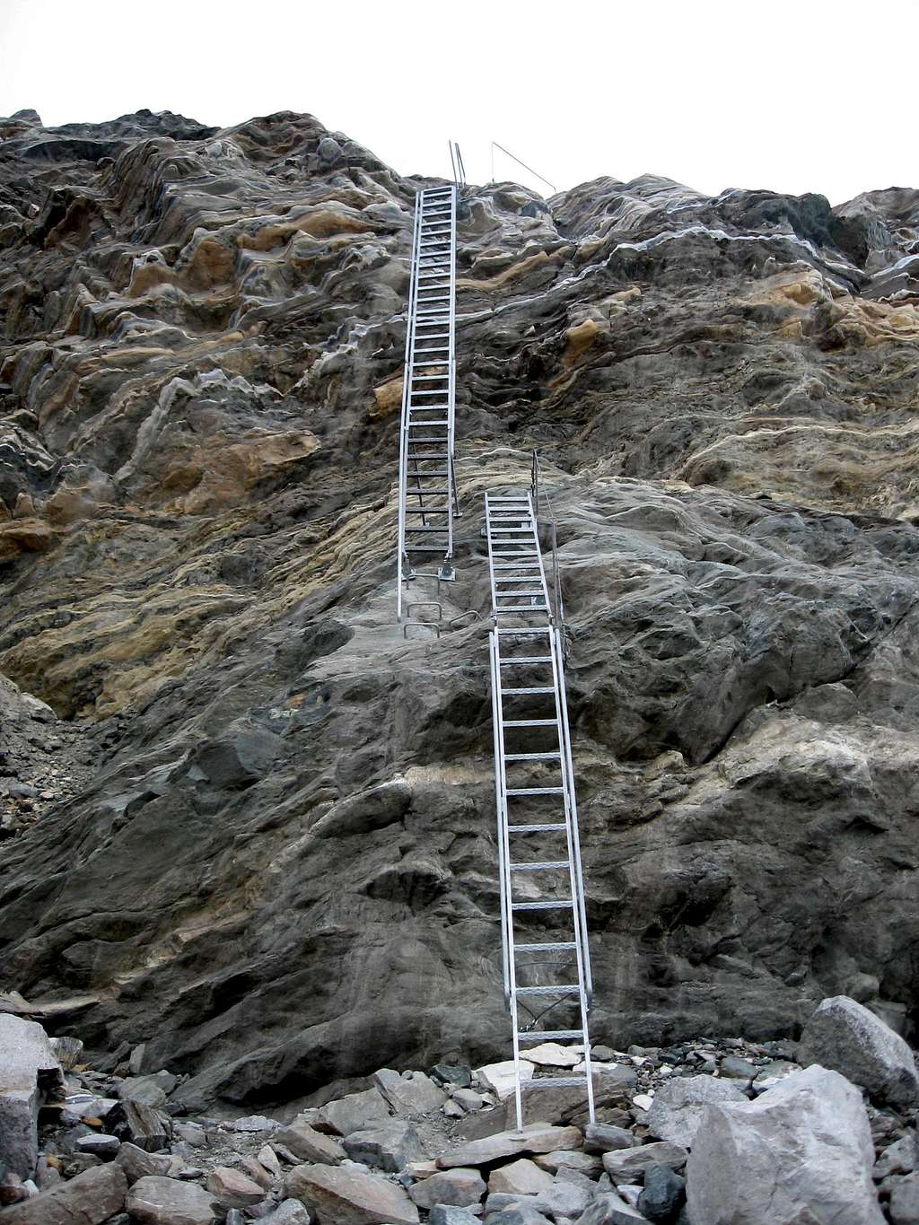 The ladder that takes to the glacier from Rotenboden.