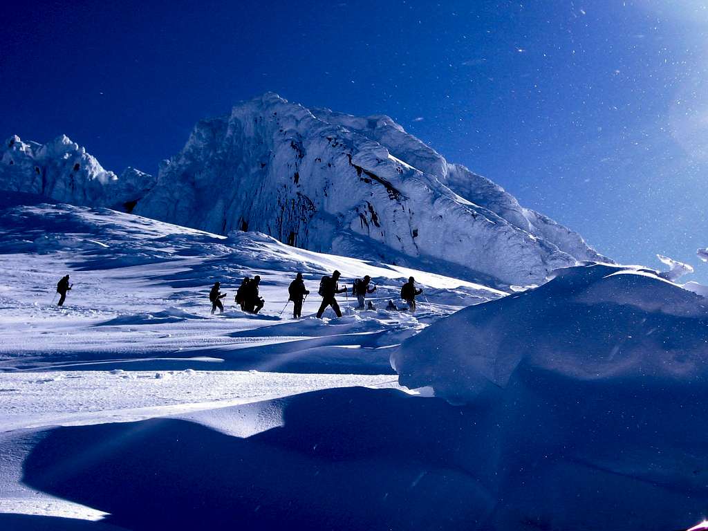 Climbers above Palmer Glacier