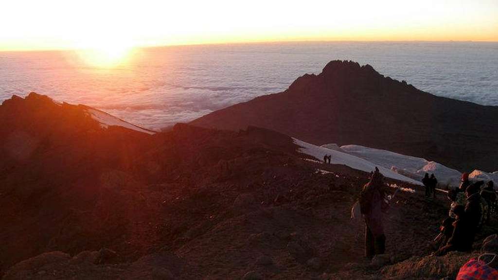 Dawn on the crater edge of Kilimanjaro