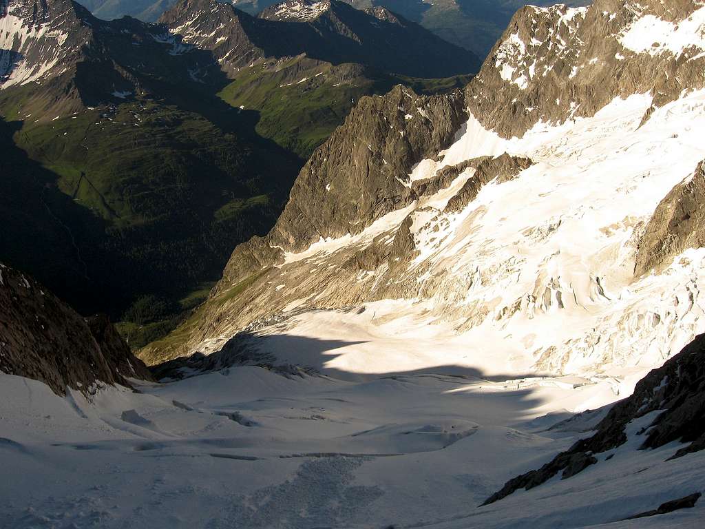 The glacier of Frebouze seen from the foot of Aiguille de Leschaux.