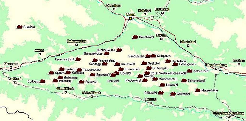 Map of the Lienz Dolomites...
