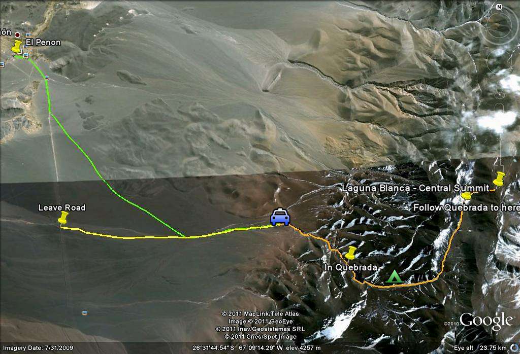 Routes to Laguna Blanca Summit 
