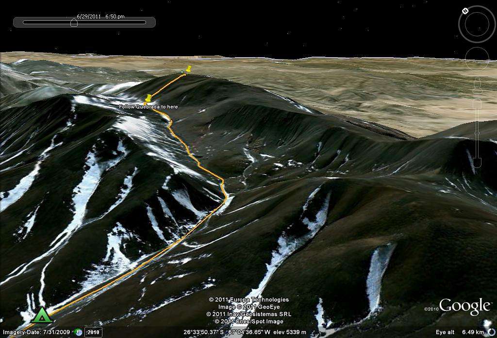 The Route from base camp to the summit of Laguna Blanca