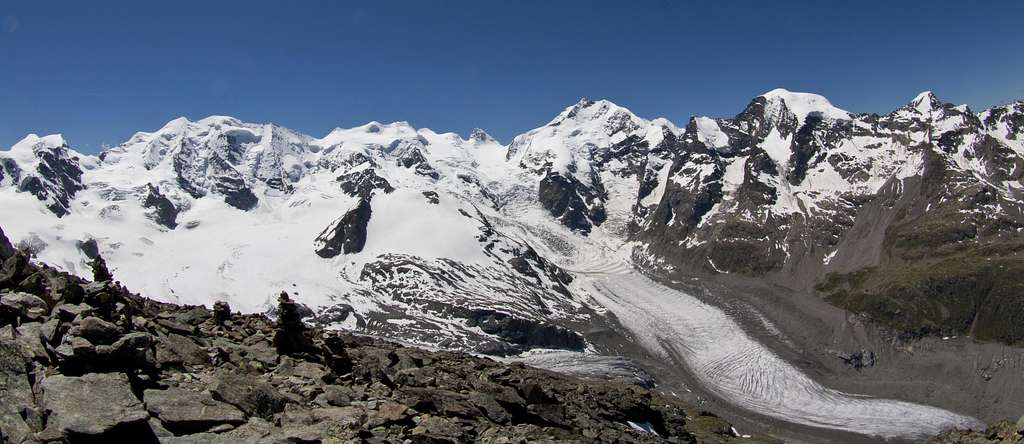Panorama Gruppo Bernina da Munt Pers