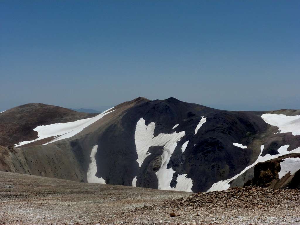 Wheeler Peak seen from across the ridge near Mount Patterson. The true summit is the bump on the left.  